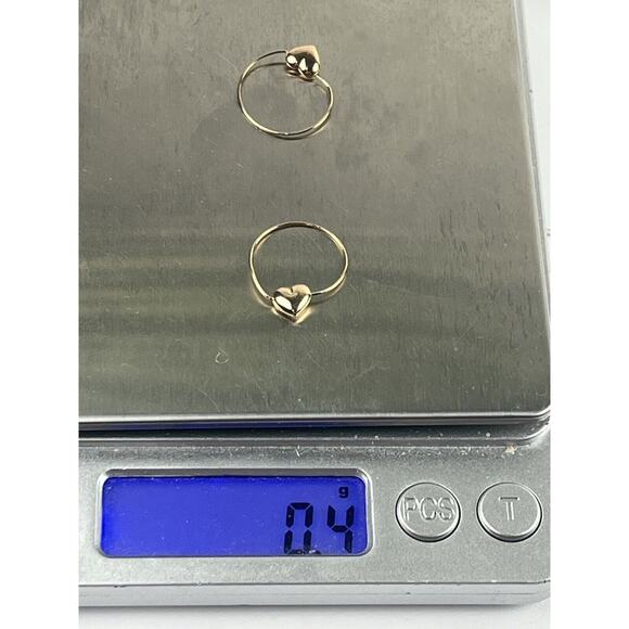 14L Yellow Gold Puffy Heart Hoop Pierced Earrings Lightweight .5g - Picture 9 of 11